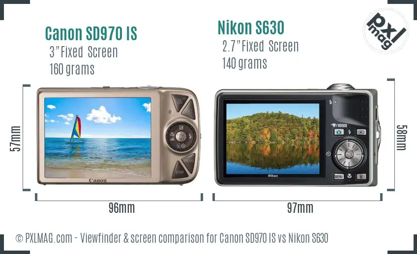 Canon SD970 IS vs Nikon S630 Screen and Viewfinder comparison