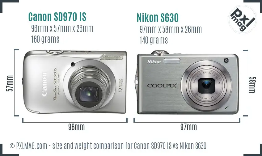 Canon SD970 IS vs Nikon S630 size comparison