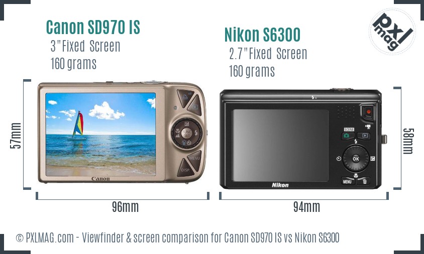 Canon SD970 IS vs Nikon S6300 Screen and Viewfinder comparison
