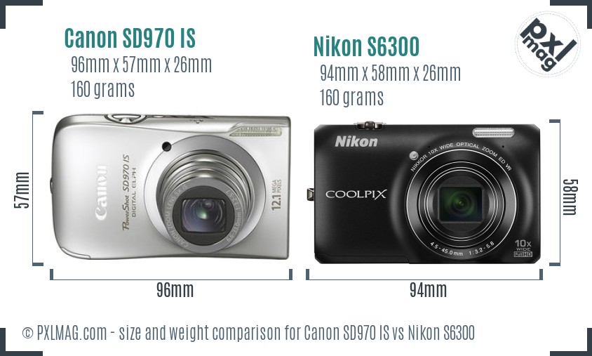 Canon SD970 IS vs Nikon S6300 size comparison