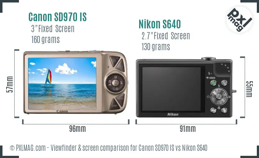 Canon SD970 IS vs Nikon S640 Screen and Viewfinder comparison