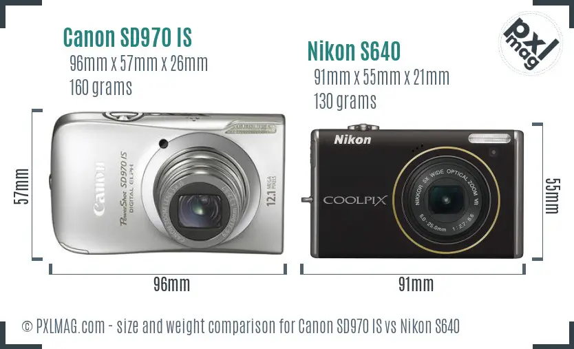 Canon SD970 IS vs Nikon S640 size comparison