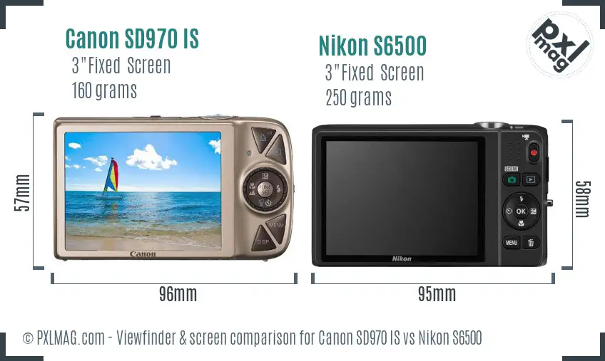 Canon SD970 IS vs Nikon S6500 Screen and Viewfinder comparison