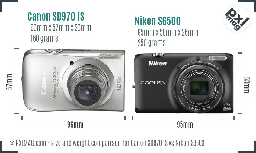 Canon SD970 IS vs Nikon S6500 size comparison