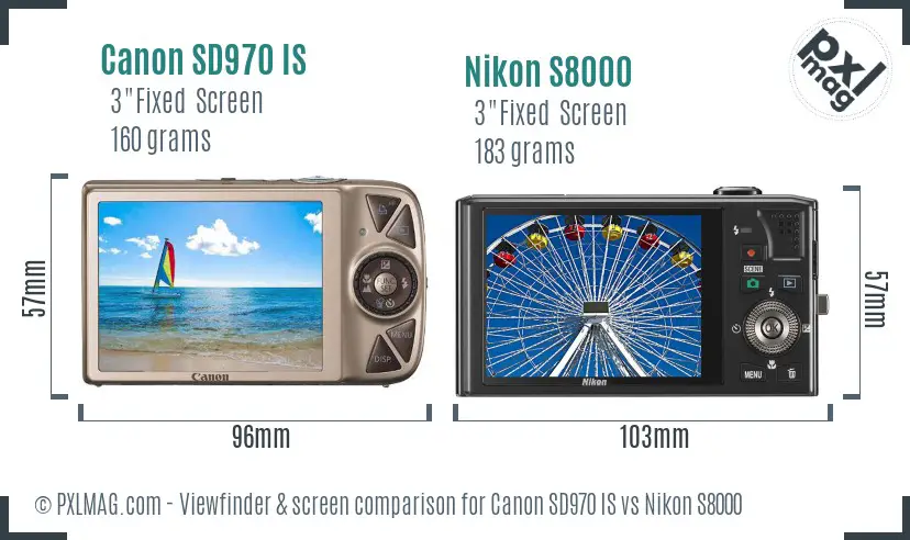 Canon SD970 IS vs Nikon S8000 Screen and Viewfinder comparison Canon SD970 IS vs Nikon S8000 Screen and Viewfinder comparison