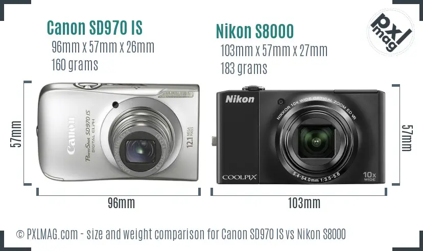 Canon SD970 IS vs Nikon S8000 size comparison Canon SD970 IS vs Nikon S8000 size comparison