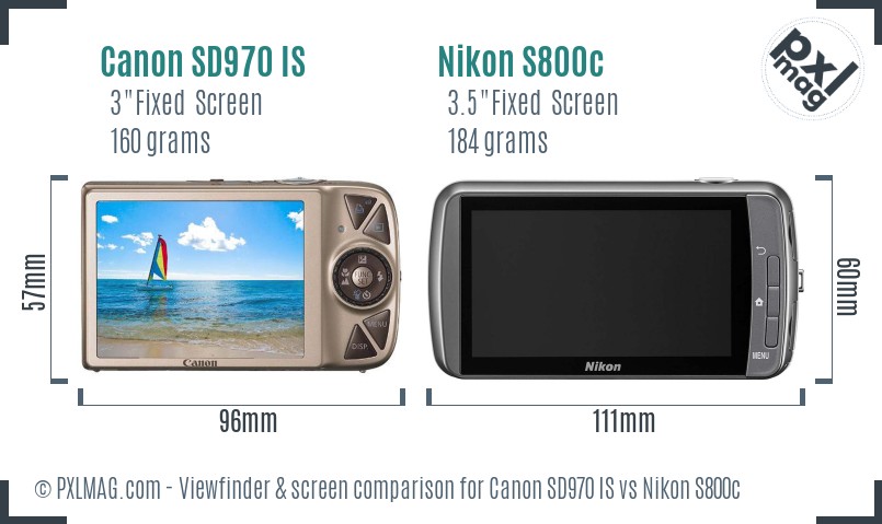 Canon SD970 IS vs Nikon S800c Screen and Viewfinder comparison