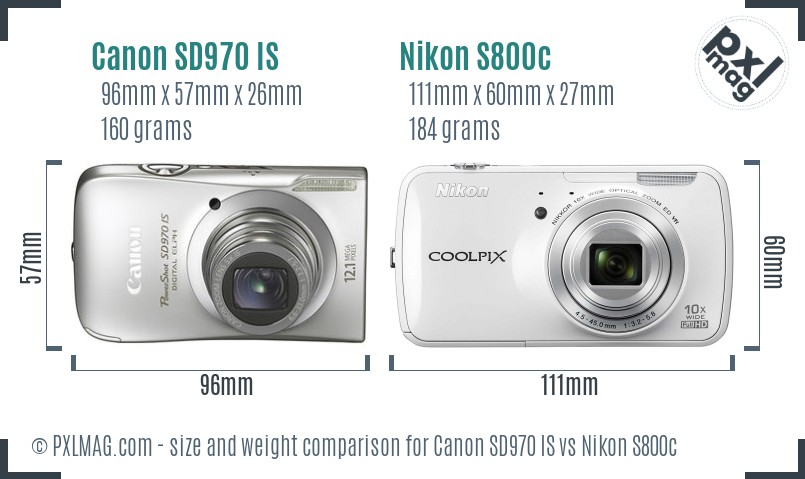 Canon SD970 IS vs Nikon S800c size comparison