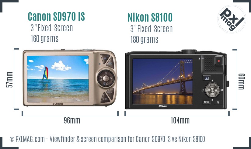 Canon SD970 IS vs Nikon S8100 Screen and Viewfinder comparison