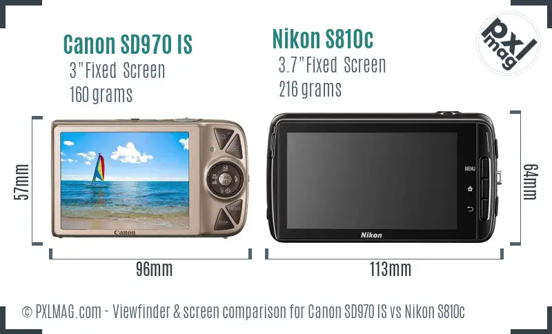 Canon SD970 IS vs Nikon S810c Screen and Viewfinder comparison