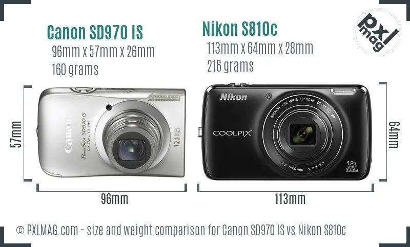 Canon SD970 IS vs Nikon S810c size comparison
