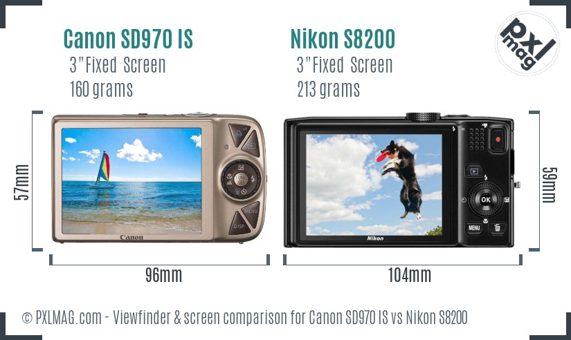 Canon SD970 IS vs Nikon S8200 Screen and Viewfinder comparison