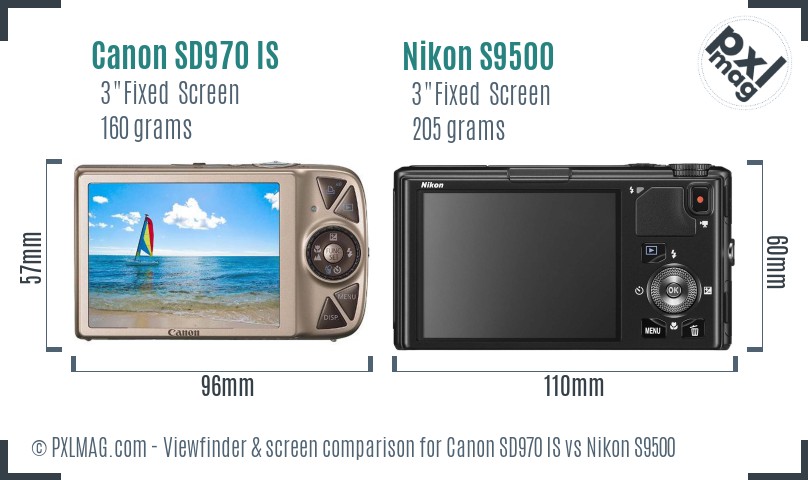 Canon SD970 IS vs Nikon S9500 Screen and Viewfinder comparison