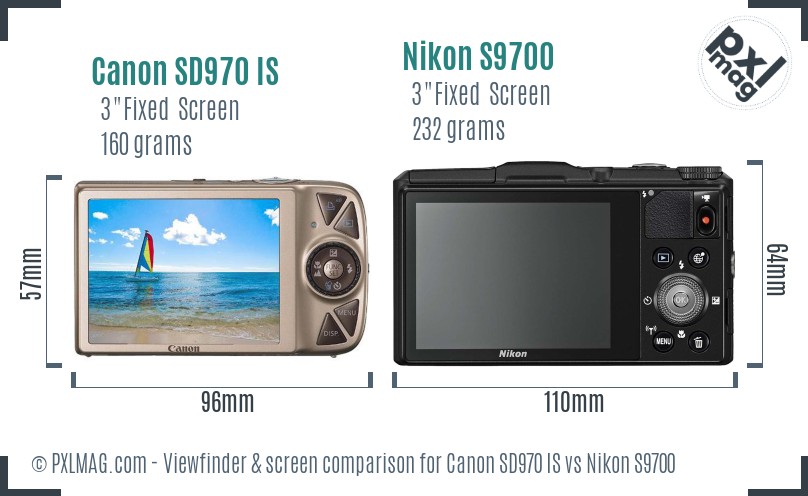 Canon SD970 IS vs Nikon S9700 Screen and Viewfinder comparison