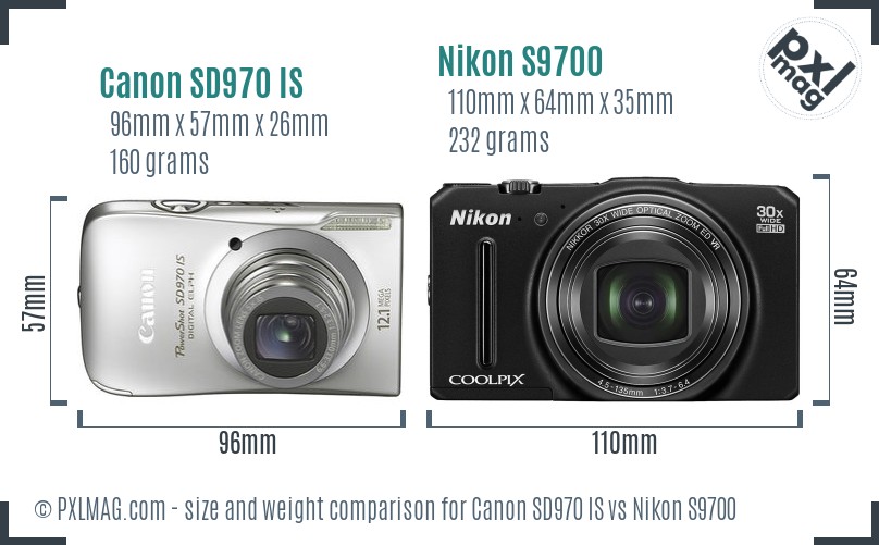 Canon SD970 IS vs Nikon S9700 size comparison Canon SD970 IS vs Nikon S9700 size comparison