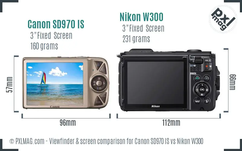 Canon SD970 IS vs Nikon W300 Screen and Viewfinder comparison