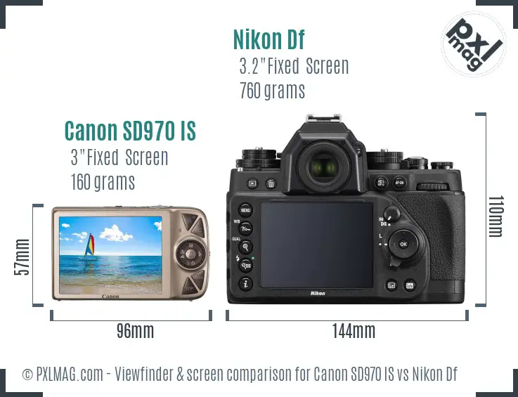 Canon SD970 IS vs Nikon Df Screen and Viewfinder comparison