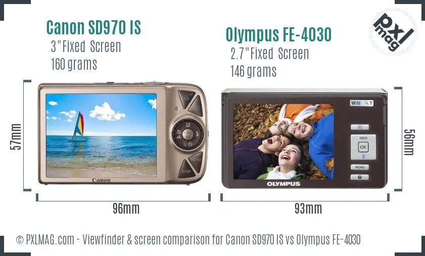 Canon SD970 IS vs Olympus FE-4030 Screen and Viewfinder comparison