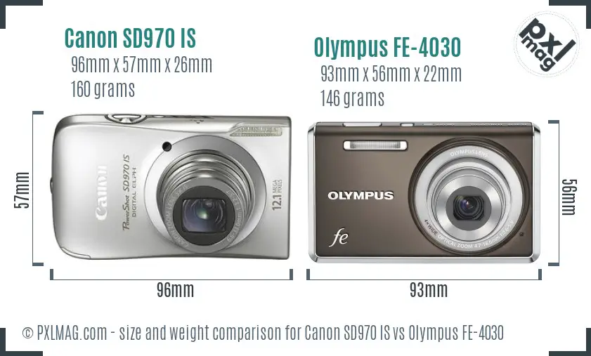 Canon SD970 IS vs Olympus FE-4030 size comparison