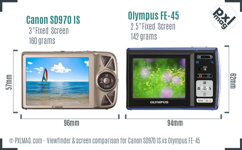 Canon SD970 IS vs Olympus FE-45 Screen and Viewfinder comparison