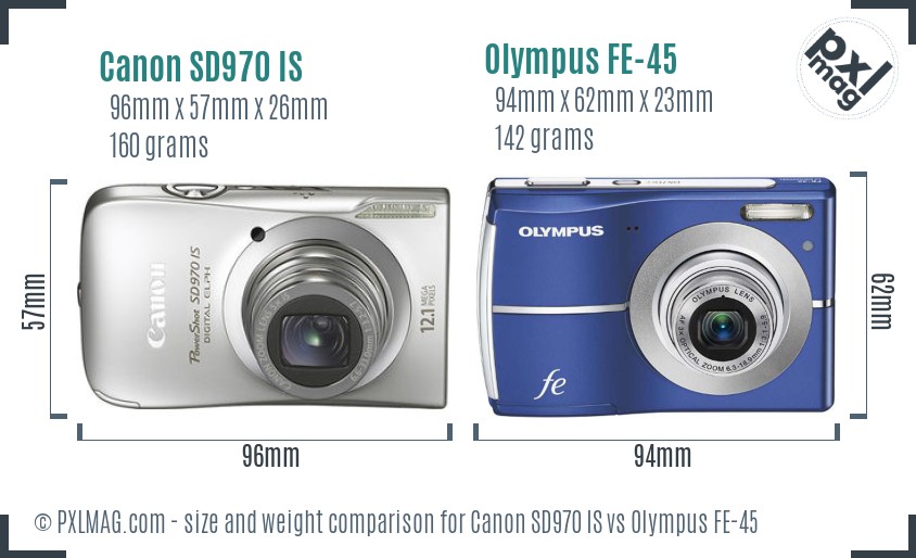Canon SD970 IS vs Olympus FE-45 size comparison