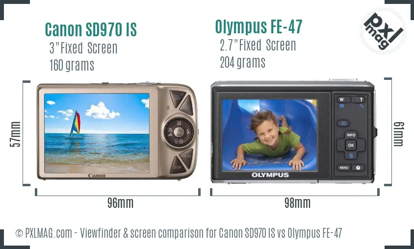 Canon SD970 IS vs Olympus FE-47 Screen and Viewfinder comparison