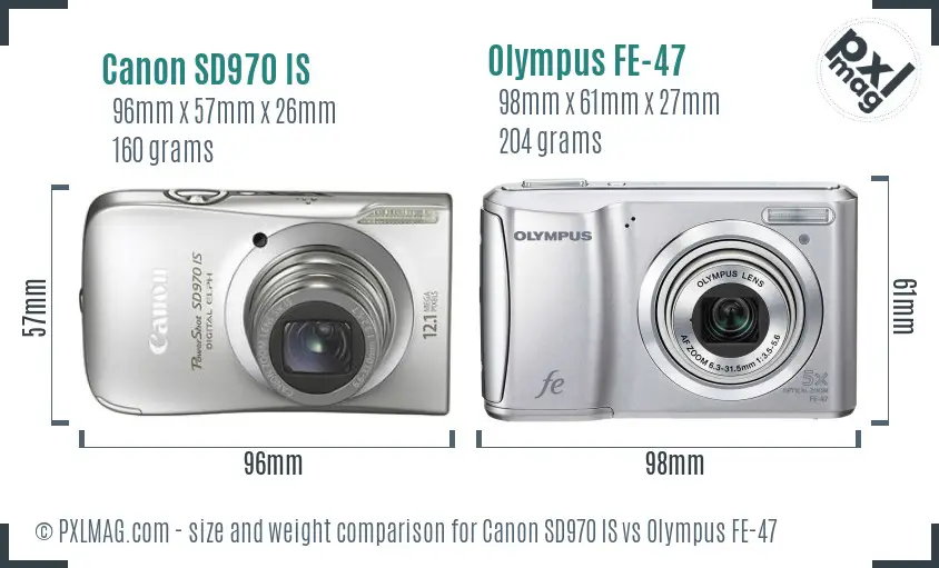 Canon SD970 IS vs Olympus FE-47 size comparison