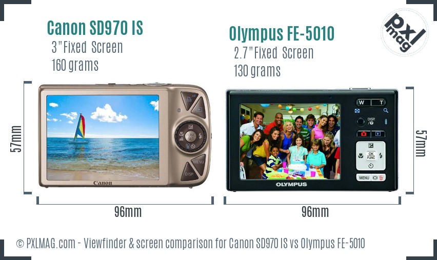Canon SD970 IS vs Olympus FE-5010 Screen and Viewfinder comparison