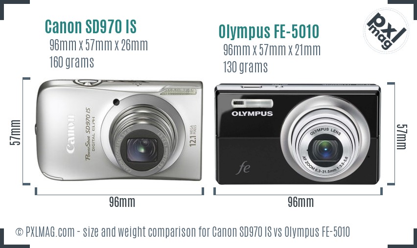 Canon SD970 IS vs Olympus FE-5010 size comparison