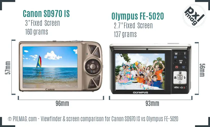 Canon SD970 IS vs Olympus FE-5020 Screen and Viewfinder comparison Canon SD970 IS vs Olympus FE-5020 Screen and Viewfinder comparison