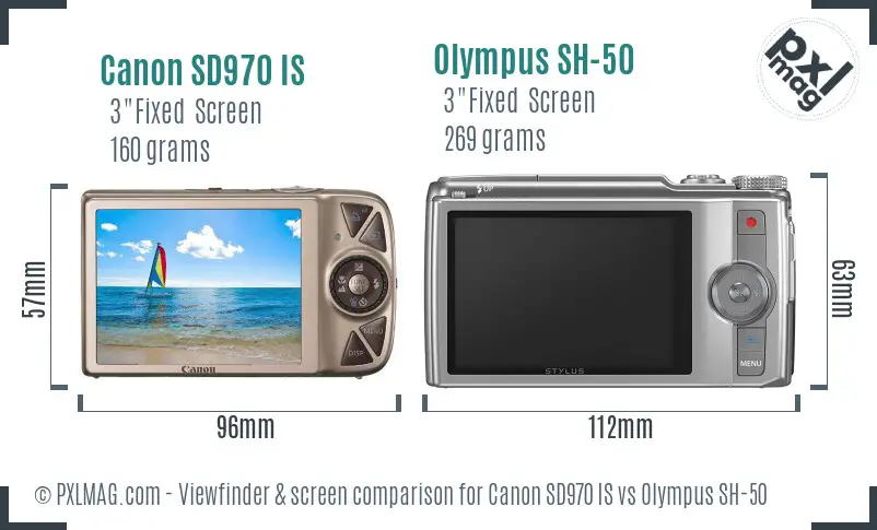 Canon SD970 IS vs Olympus SH-50 Screen and Viewfinder comparison