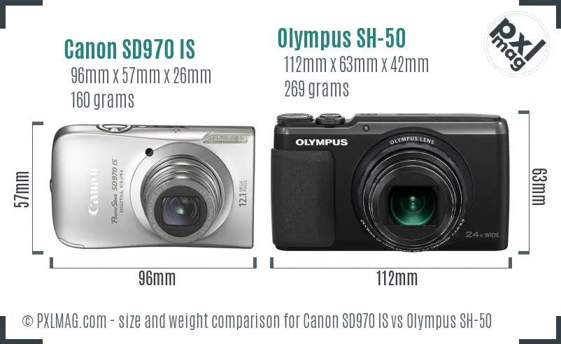 Canon SD970 IS vs Olympus SH-50 size comparison