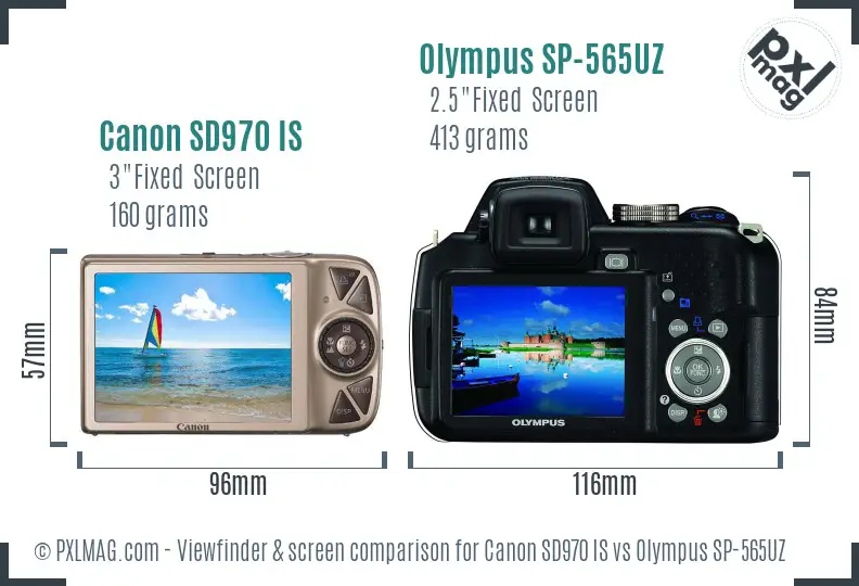 Canon SD970 IS vs Olympus SP-565UZ Screen and Viewfinder comparison Canon SD970 IS vs Olympus SP-565UZ Screen and Viewfinder comparison