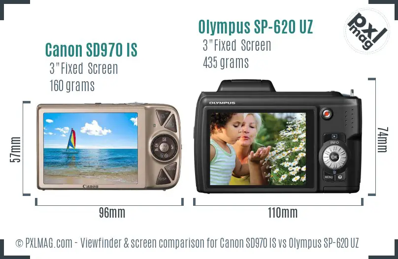 Canon SD970 IS vs Olympus SP-620 UZ Screen and Viewfinder comparison