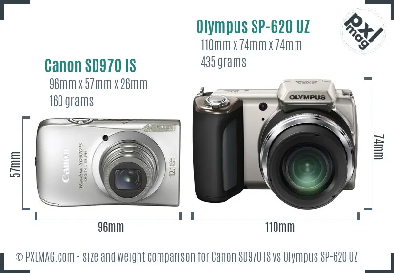 Canon SD970 IS vs Olympus SP-620 UZ size comparison