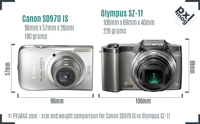 Canon SD970 IS vs Olympus SZ-11 size comparison
