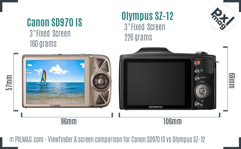 Canon SD970 IS vs Olympus SZ-12 Screen and Viewfinder comparison