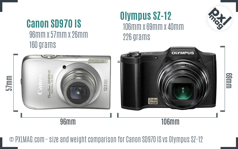 Canon SD970 IS vs Olympus SZ-12 size comparison