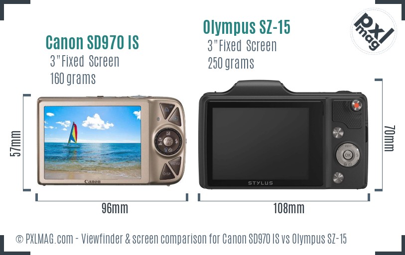 Canon SD970 IS vs Olympus SZ-15 Screen and Viewfinder comparison