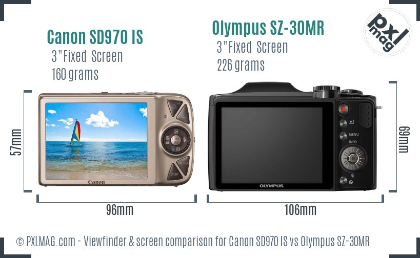 Canon SD970 IS vs Olympus SZ-30MR Screen and Viewfinder comparison