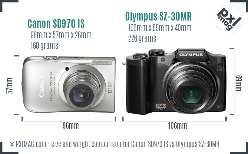 Canon SD970 IS vs Olympus SZ-30MR size comparison