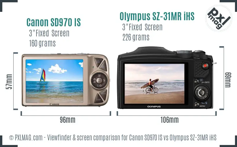 Canon SD970 IS vs Olympus SZ-31MR iHS Screen and Viewfinder comparison