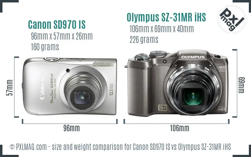 Canon SD970 IS vs Olympus SZ-31MR iHS size comparison