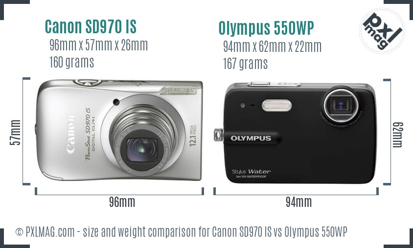Canon SD970 IS vs Olympus 550WP size comparison