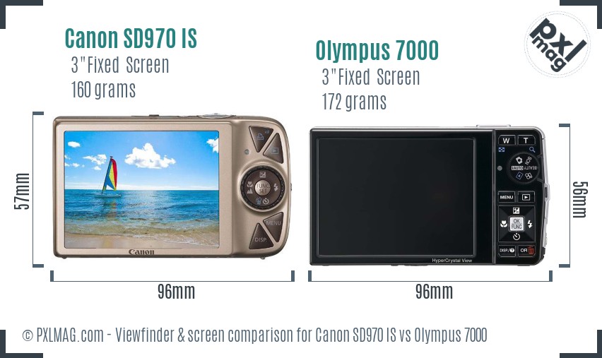 Canon SD970 IS vs Olympus 7000 Screen and Viewfinder comparison