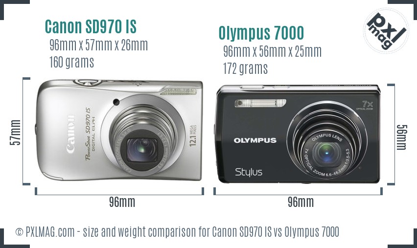Canon SD970 IS vs Olympus 7000 size comparison