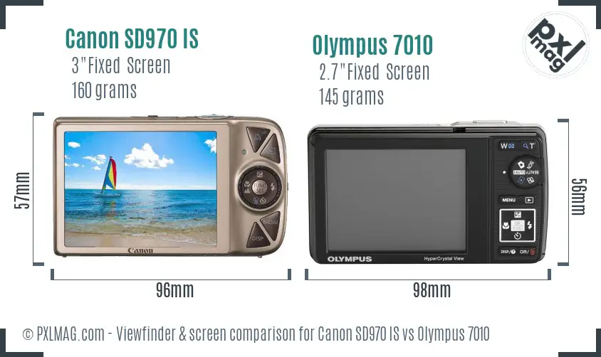 Canon SD970 IS vs Olympus 7010 Screen and Viewfinder comparison