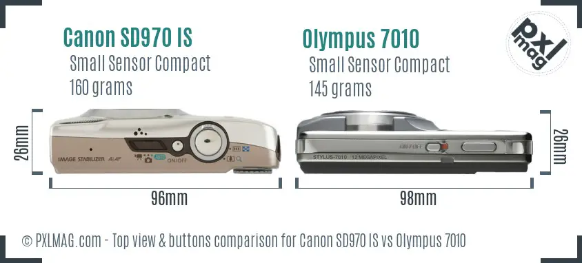 Canon SD970 IS vs Olympus 7010 top view buttons comparison