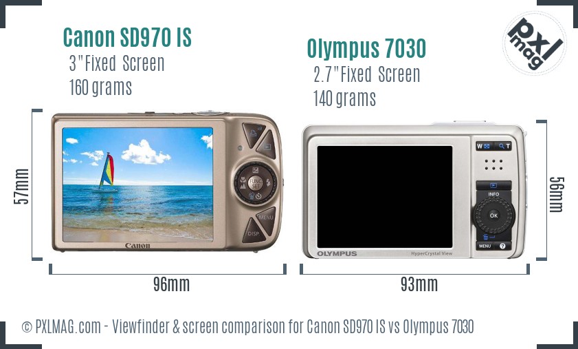 Canon SD970 IS vs Olympus 7030 Screen and Viewfinder comparison