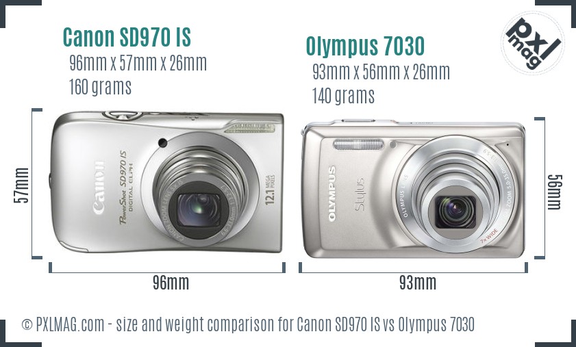 Canon SD970 IS vs Olympus 7030 size comparison